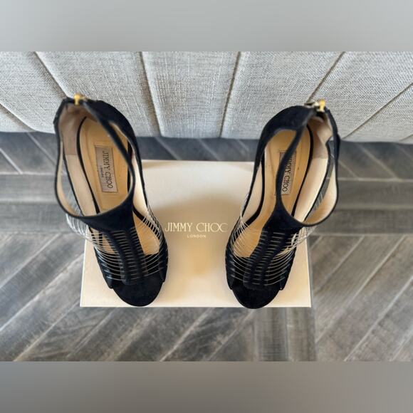 Jimmy Choo “Taste” Black Suede with Fishline heels - 40.5 - Picture 4 of 16